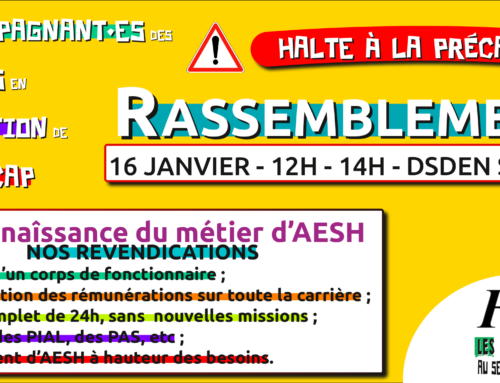 Stop  précarité AESH – 16 janv. 2025 – Rassemblement DSDEN Sarthe