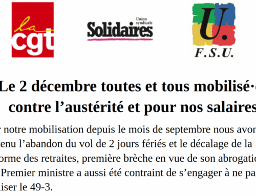 Le 2 décembre toutes et tous mobilisé·es contre l’austérité et pour nos salaires