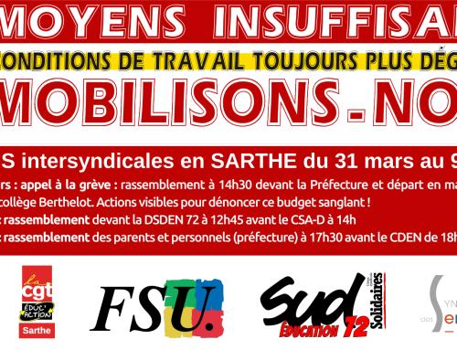 Moyens insuffisants, conditions de travail dégradées – Appel à grève et manifestation – 31 mars 2026