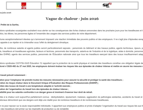 Vague de chaleur – juin 2026 – Courrier au préfet de la Sarthe