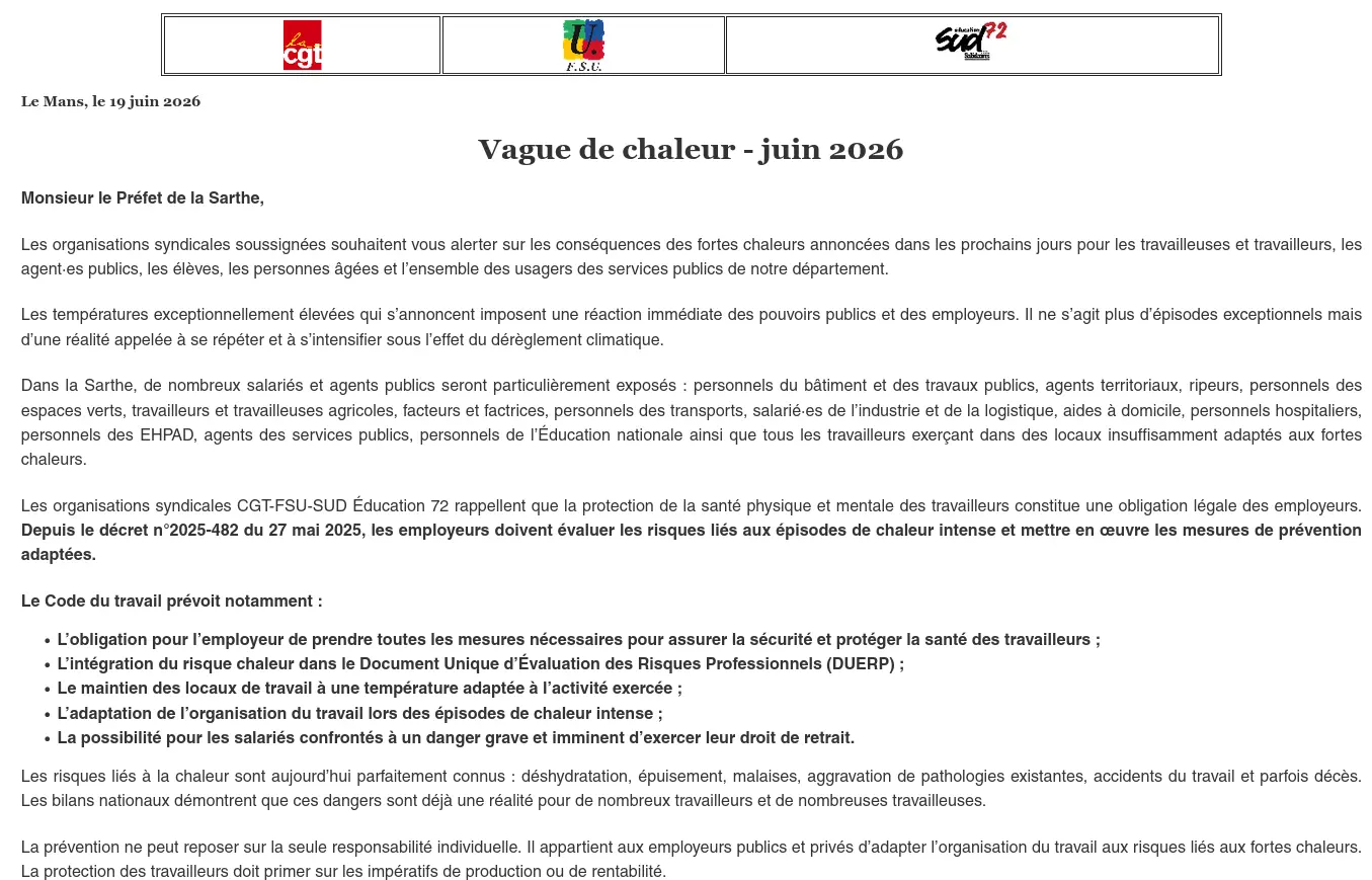 Courrier au préfet - Vague de chaleur